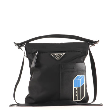 Prada Logo Patch Front Zip Messenger Bag Tessuto Medium