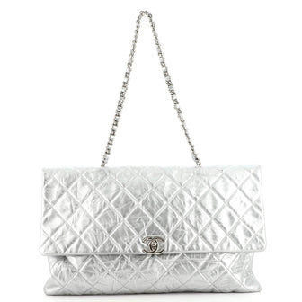 Chanel Big Bang Chain Flap Bag Quilted Metallic Crumpled Calfskin Large  Silver 159680154