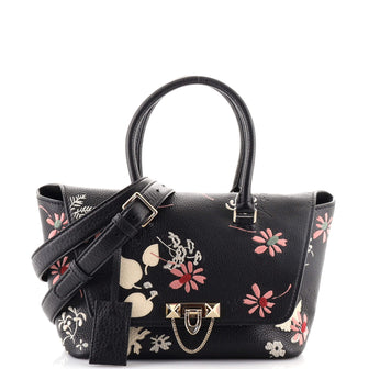 Valentino Demilune Flap Satchel Embroidered Leather Small