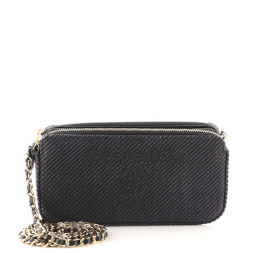 Chanel Deauville Double Zip Clutch with Chain Raffia
