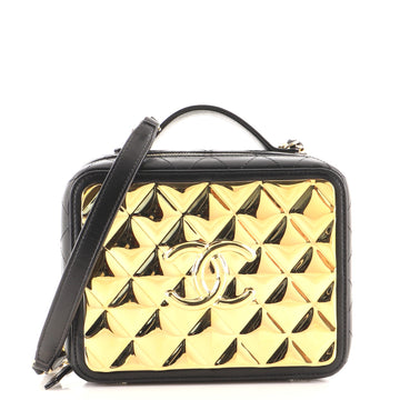 Chanel Golden Plate Vanity Case Quilted Metal and Lambskin Medium