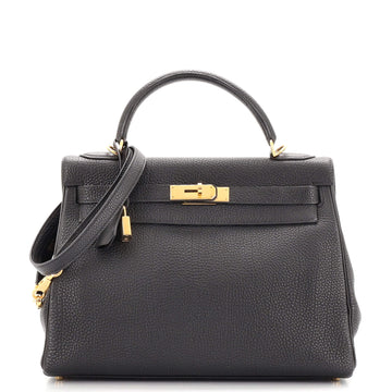 Hermes Kelly Handbag Black Togo with Gold Hardware 32
