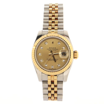 Rolex Oyster Perpetual Datejust Automatic Watch Stainless Steel and Yellow Gold with Diamond Markers 26