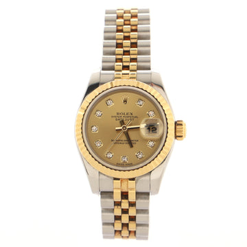 Rolex Oyster Perpetual Datejust Automatic Watch Stainless Steel and Yellow Gold with Diamond Markers 26