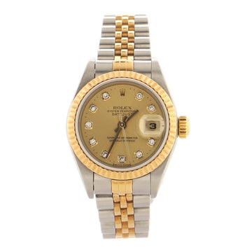 Rolex Oyster Perpetual Datejust Automatic Watch Stainless Steel and Yellow Gold with Diamond Markers 26