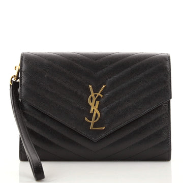 Saint Laurent Classic Monogram Envelope Wristlet Clutch Matelasse Chevron Leather