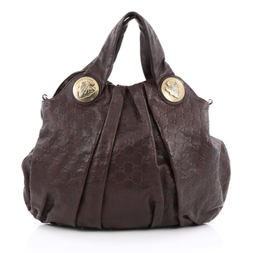 Gucci Hysteria Convertible Top Handle Bag Guccissima Leather Large Brown