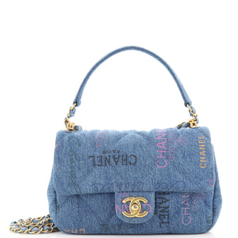 Chanel Denim Mood Flap Bag Logo Printed Quilted Denim Small