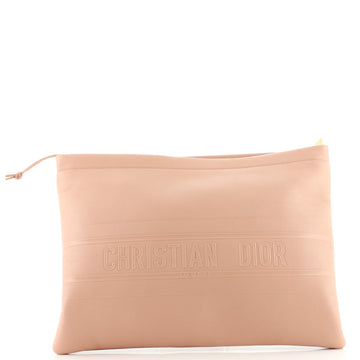 Christian Dior Logo Stripe Zip Pouch Leather Large