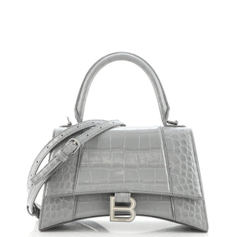Balenciaga Hourglass Top Handle Bag Crocodile Embossed Leather Small