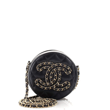 Chanel CC Woven Chain Round Clutch with Chain Quilted Lambskin Mini