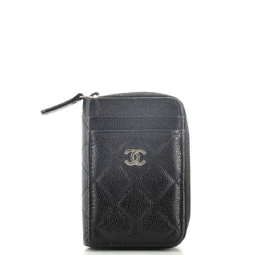Chanel CC Card Holder Zip Coin Purse Quilted Caviar