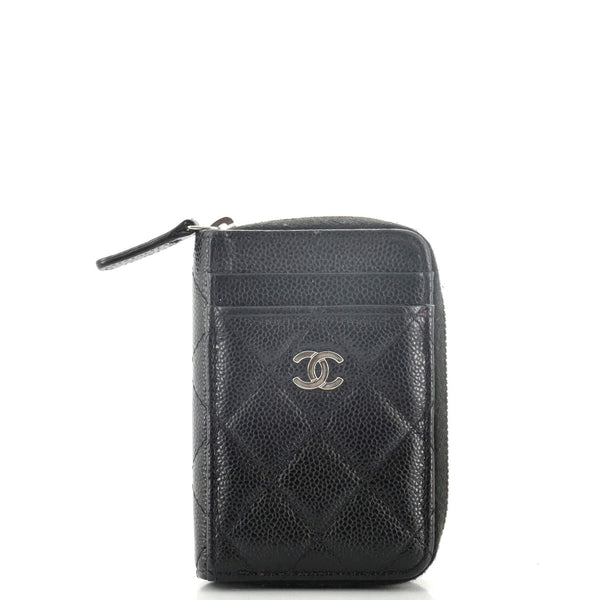 Chanel CC Card Holder Zip Coin Purse Quilted Caviar Neutral 2158932