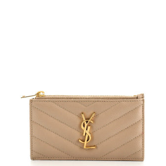 Saint Laurent Monogram Fragments Zip Card Holder Matelasse Chevron Leather