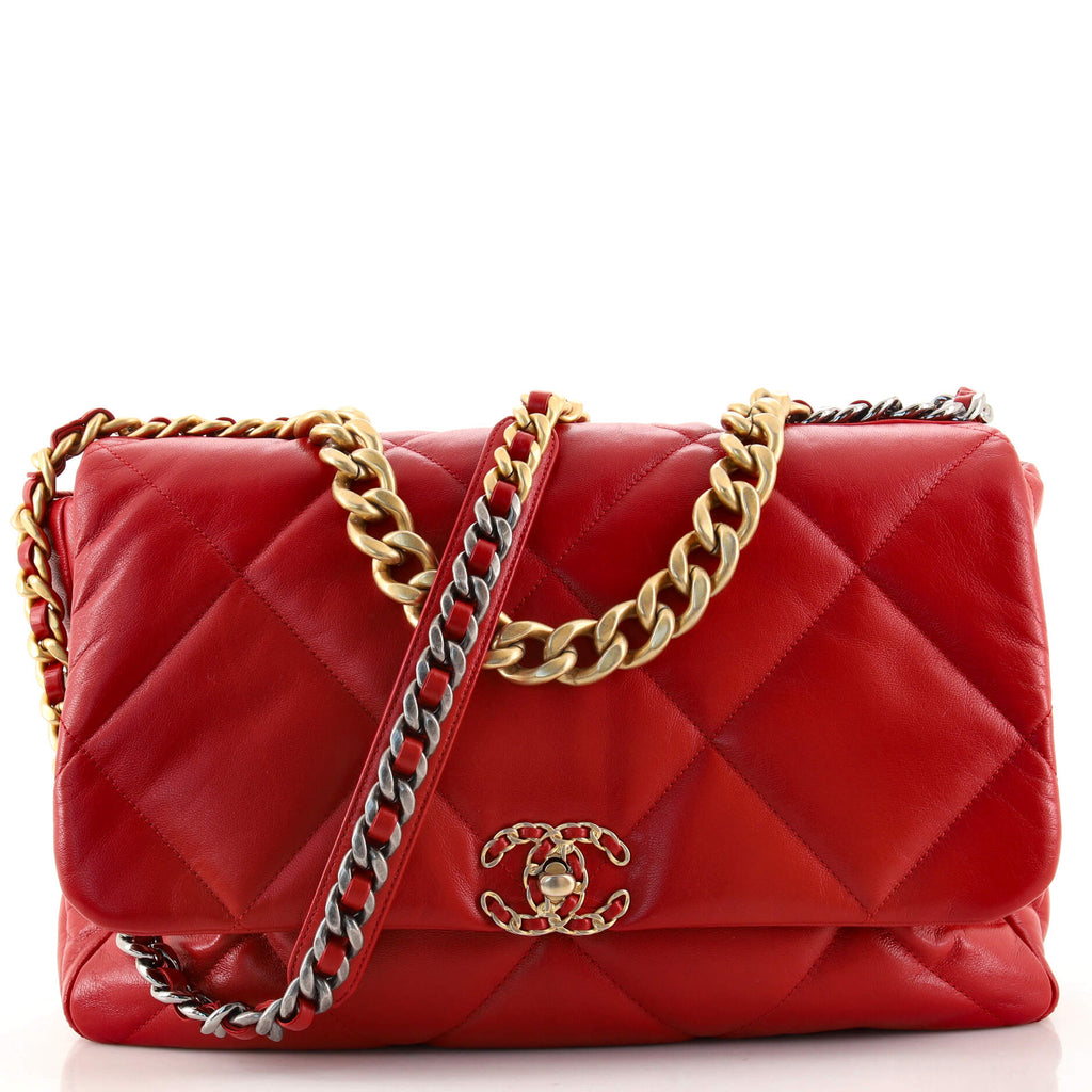 Chanel 19 Flap Bag Quilted Goatskin Maxi Red 1598163