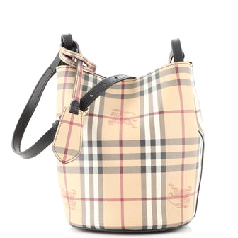 Burberry Lorne Bucket Bag Haymarket Coated Canvas Small
