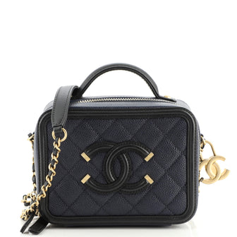 Chanel Filigree Vanity Case Quilted Caviar Small