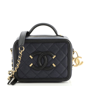 Chanel Filigree Vanity Case Quilted Caviar Small