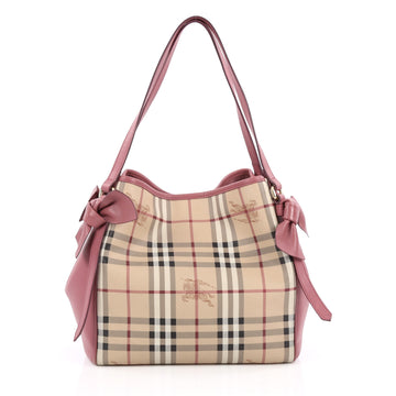 Burberry Canterbury Bow Tote Haymarket Coated Canvas and Leather Small Pink