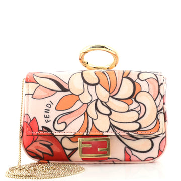 Fendi Chain Baguette Charm Bag Printed Satin Nano