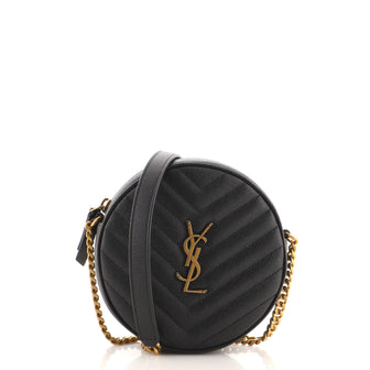 Saint Laurent Vinyle Round Camera Bag Matelasse Chevron Leather