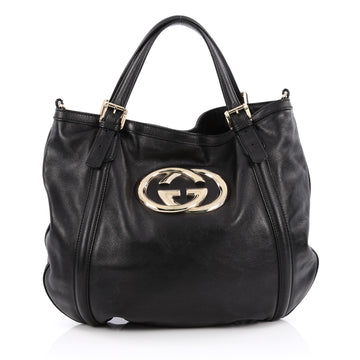Gucci Britt Convertible Satchel Leather Large Black