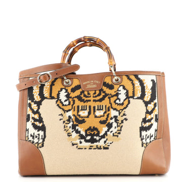 Gucci Bamboo Shopper Tote Needle Point Textile Large