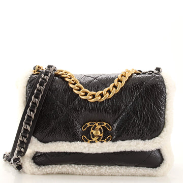 Chanel 19 Flap Bag Quilted Shiny Crumpled Calfskin and Shearling Medium