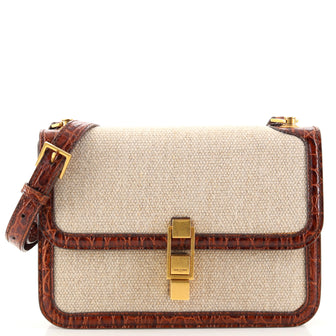 Saint Laurent Carre Satchel Canvas with Crocodile Embossed Leather Medium