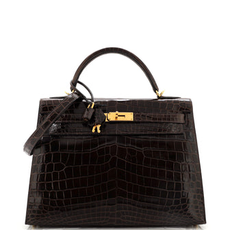 Kelly Handbag Havane Shiny Niloticus Crocodile with Gold Hardware 32