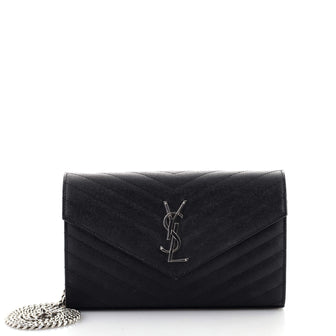 Saint Laurent Classic Monogram Wallet on Chain Matelasse Chevron Leather Medium