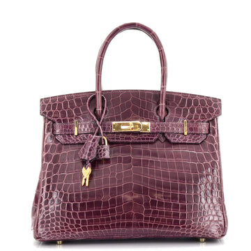 Hermes Birkin Handbag Purple Shiny Niloticus Crocodile with Gold Hardware 30
