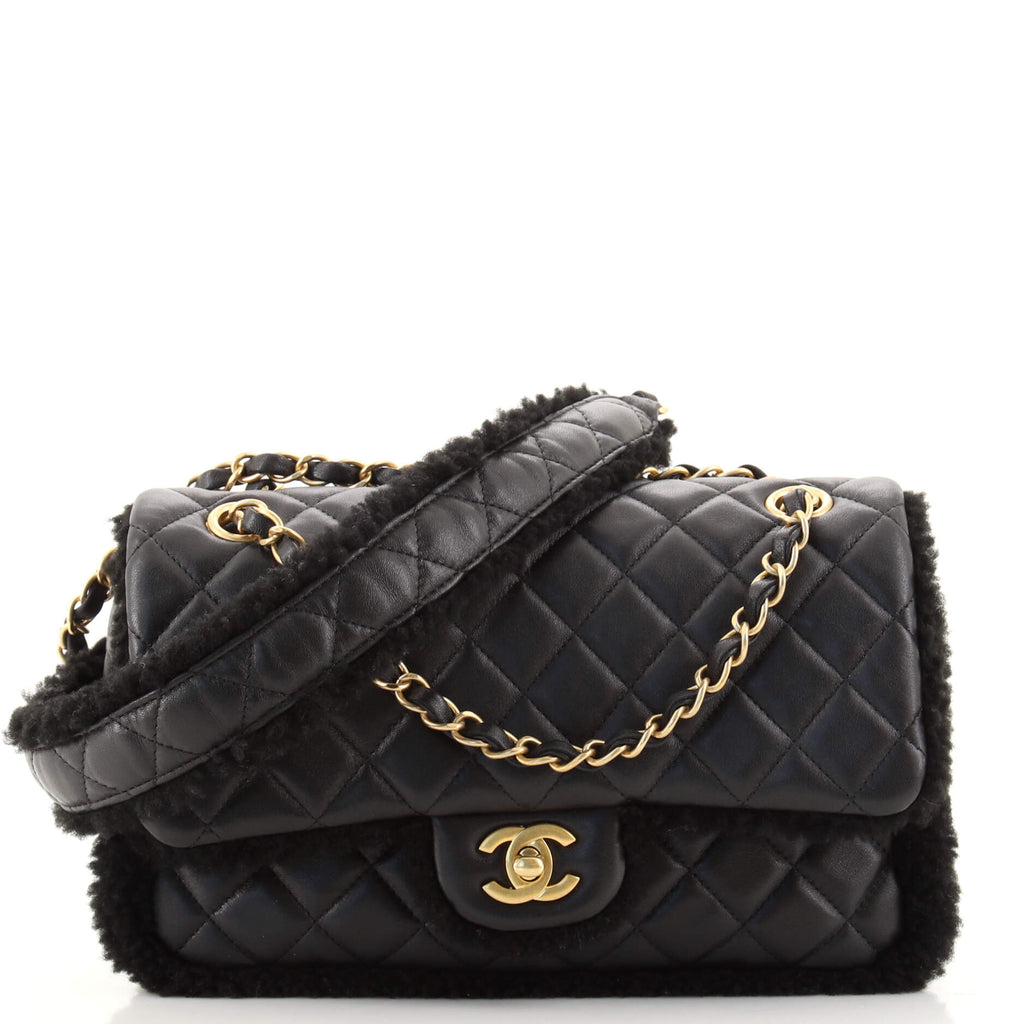 Chanel CC Back Muff Flap Bag Quilted Lambskin and Shearling Large Black  1600655