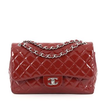 Chanel Classic Double Flap Bag Quilted Patent Jumbo Red