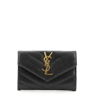 Saint Laurent Classic Monogram Flap Wallet Matelasse Chevron Leather Small