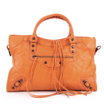 Balenciaga City Classic Studs Handbag Leather Medium Orange