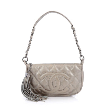 Chanel Timeless CC Chain Pochette Quilted Caviar Gray