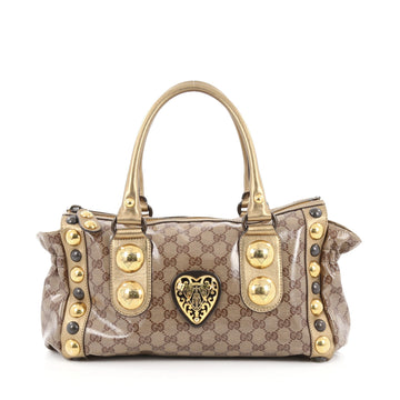 Gucci Babouska Heart Zip Satchel GG Coated Canvas Medium Brown