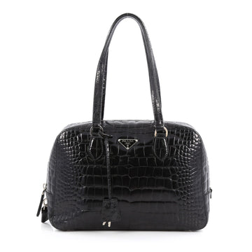 Prada St. Cocco Lucido Bauletto Shoulder Bag Crocodile Embossed Leather Large