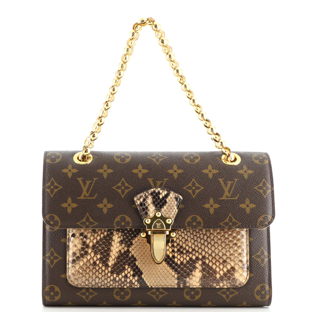 Louis Vuitton Victoire Handbag Monogram Canvas and Python Brown