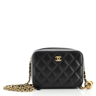 Chanel Pearl Crush Zip Around Vanity Case with Chain Quilted Lambskin Mini