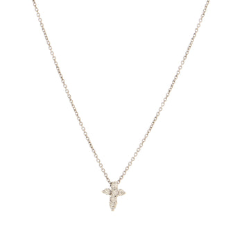 Roberto Coin Tiny Treasures Baby Cross Pendant Necklace 18K White Gold and Diamonds 0.11CT