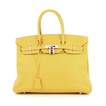 Hermes Birkin Handbag Yellow Clemence with Palladium Hardware 35 Yellow