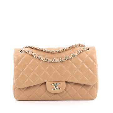 Chanel Classic Double Flap Bag Quilted Lambskin Jumbo Brown