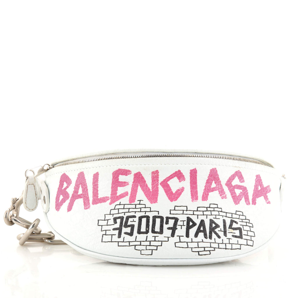 Balenciaga Souvenir Graffiti Belt Bag XXS White in Leather with