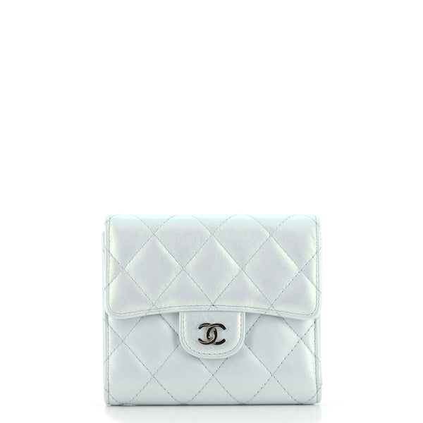 Chanel CC Compact Classic Flap Wallet Quilted Iridescent Lambskin Blue  1603612