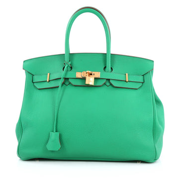 Hermes Birkin Handbag Green Clemence with Gold Hardware 35