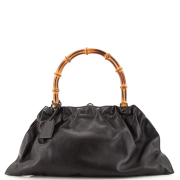 Gucci Bamboo Top Handle Flat Satchel Leather