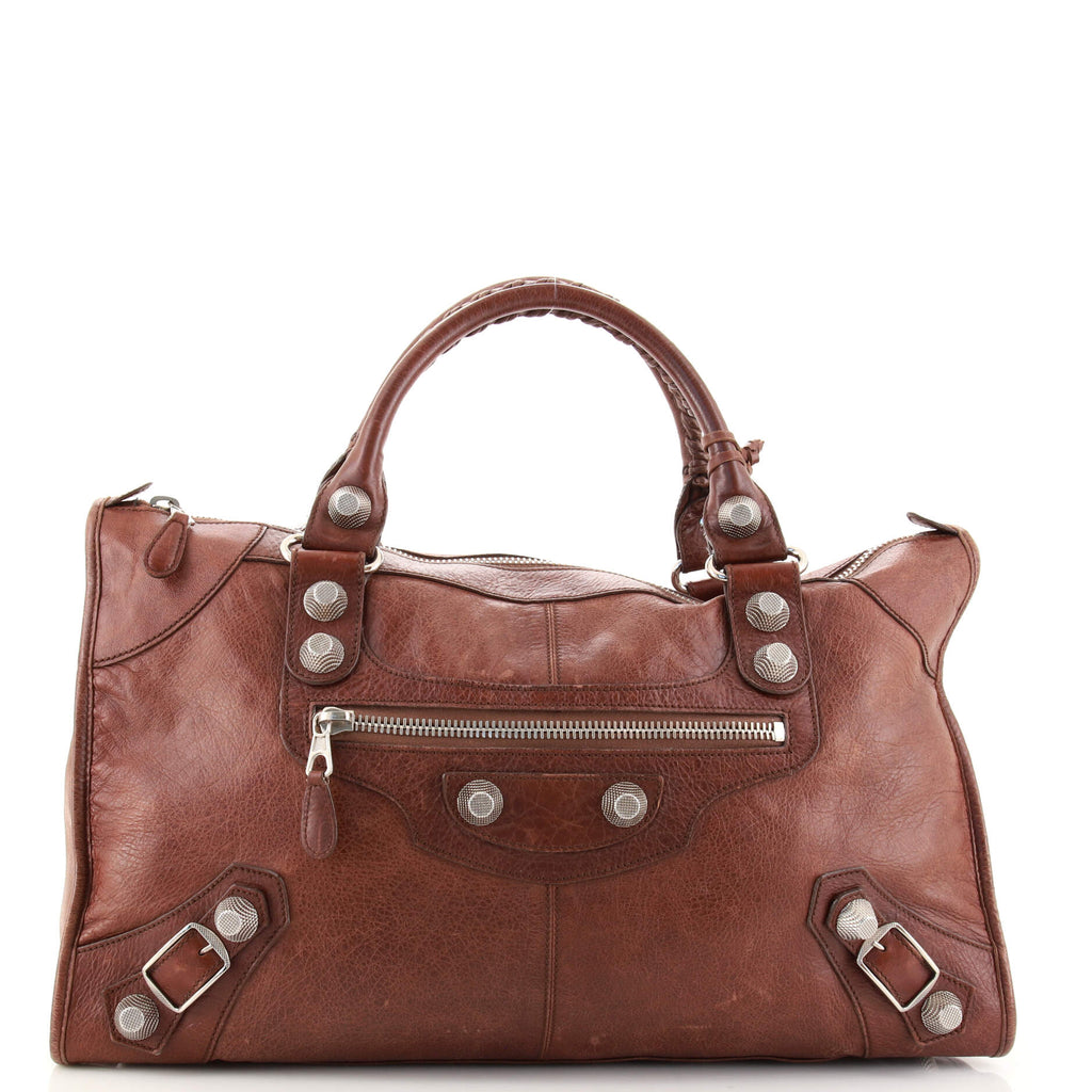 Balenciaga Work Giant Studs Bag Leather Brown 1604351