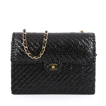 Chanel Vintage CC Chain Flap Bag Lacquered Straw Jumbo